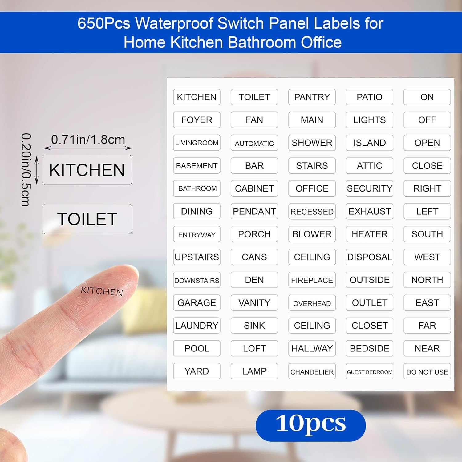 650PCS Light Switch Labels Stickers Transparent Waterproof Electrical Switch Pan