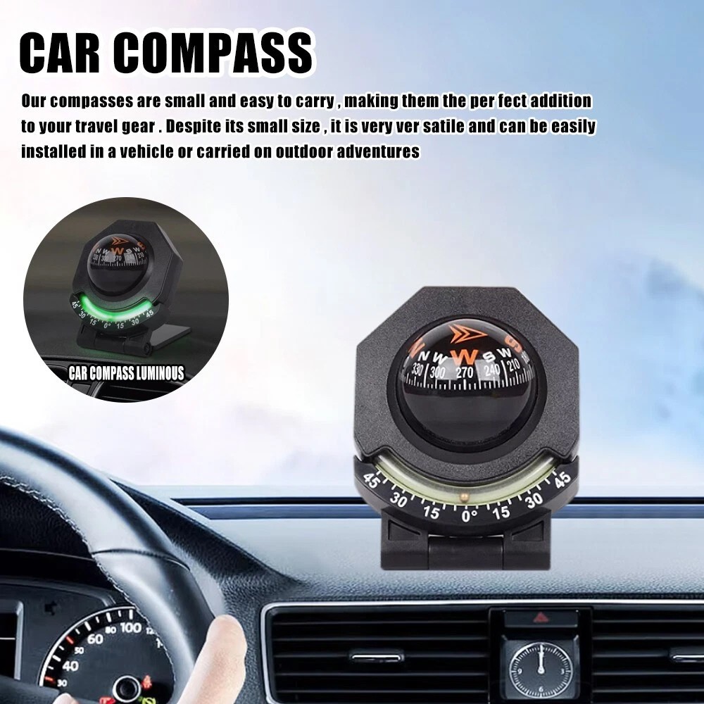 Adjustable Night Car Compass, Car Dashboard Compass Ball with Slope Meter