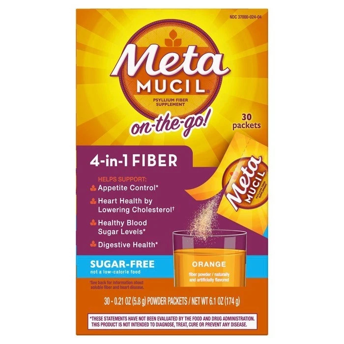 Metamucil On-The-Go 4-in-1 Fiber S/F Orange Packets 30ct EXP 07/2027