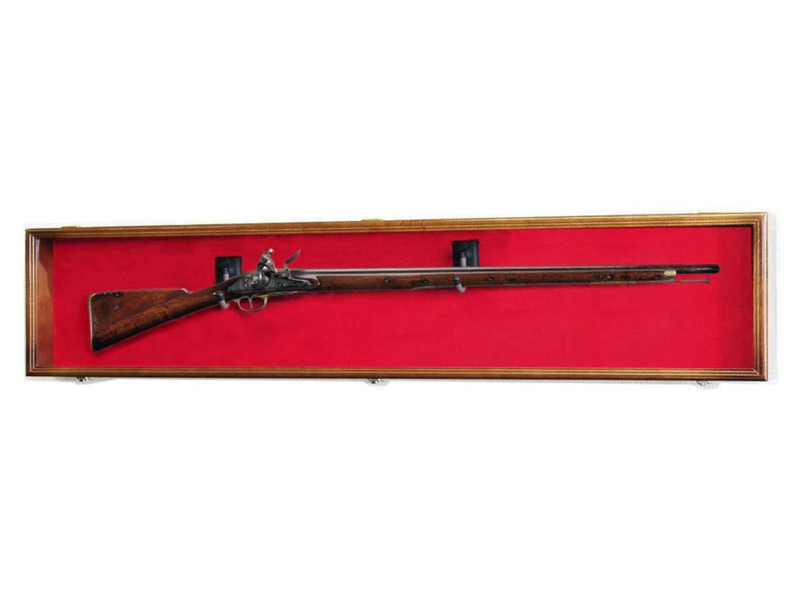 Gun Display Case Rifle Walnut Red Wood Shotgun Rack 65" Long Shadow Box Cabinet