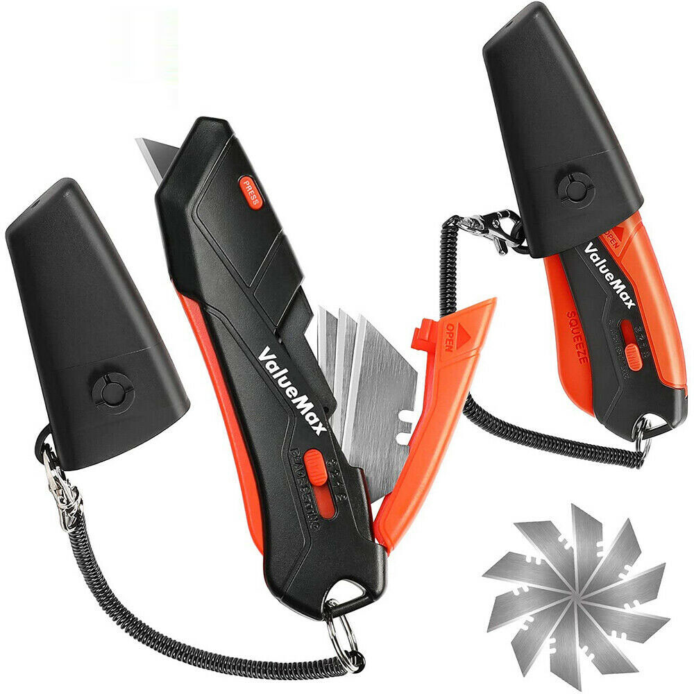 ValueMax 2pcs Pocket Cutter Knife Self-Retracting 3-Position Locking Blade Knife