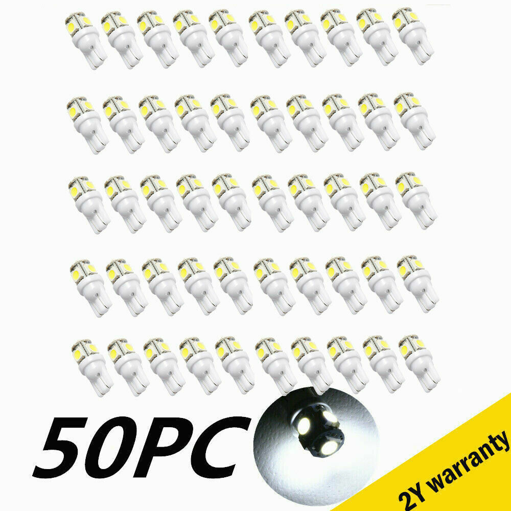 50X T10 5-SMD LED Interior Light bulb Super White 6500K 921 194 192 168 2825 W5W