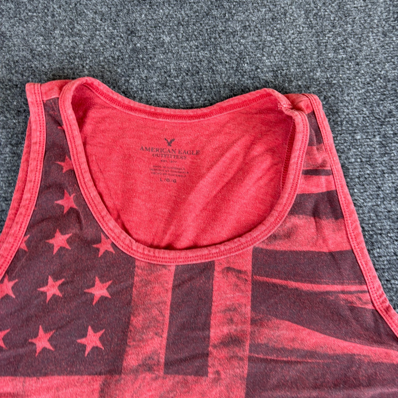 American Eagle Outfitters Tank Top Men Large Red Cotton Flag Round Neck Gym Wear