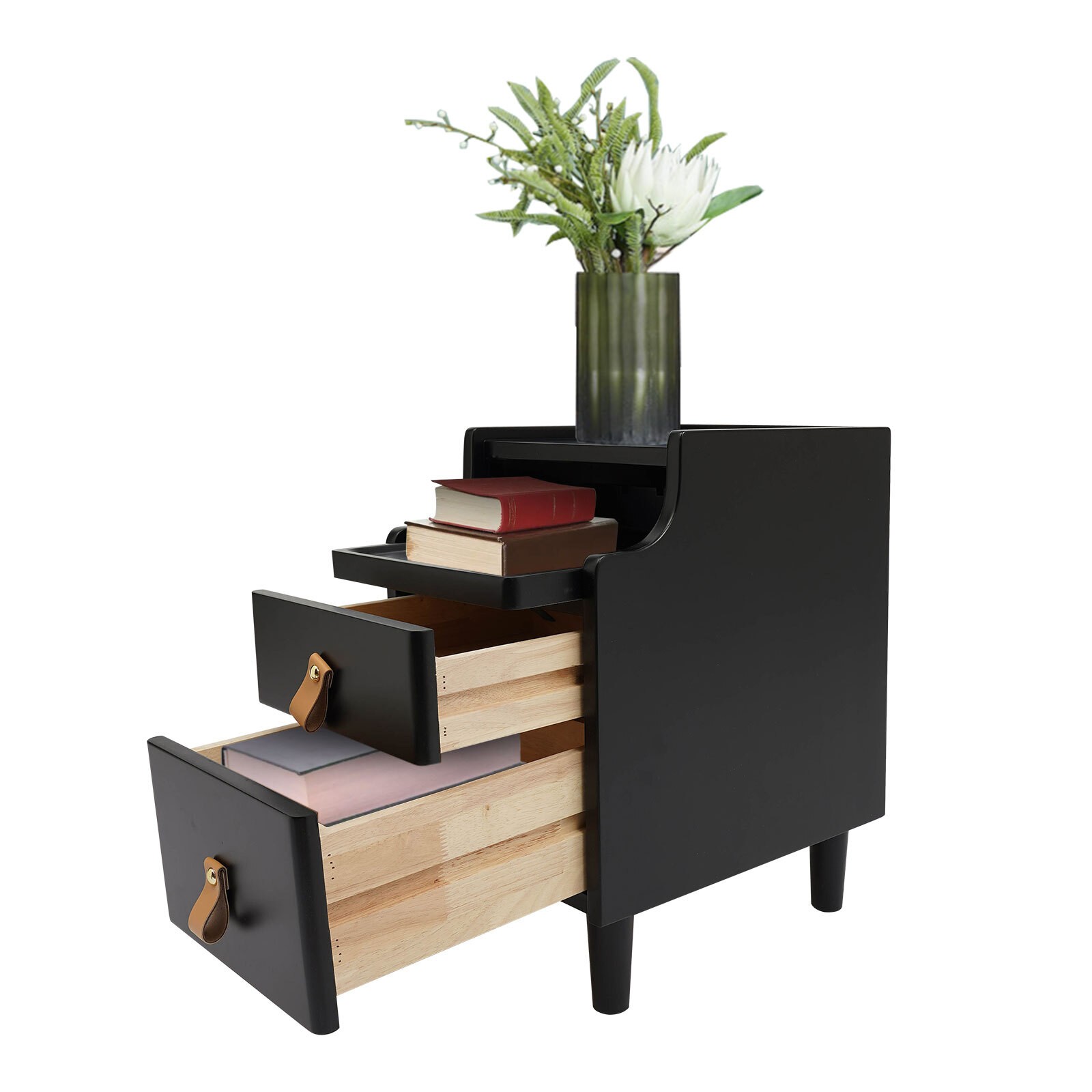 2-Tier Bedroom Storage Cabinet Nightstand with 2 Drawers Modern Bedside Table