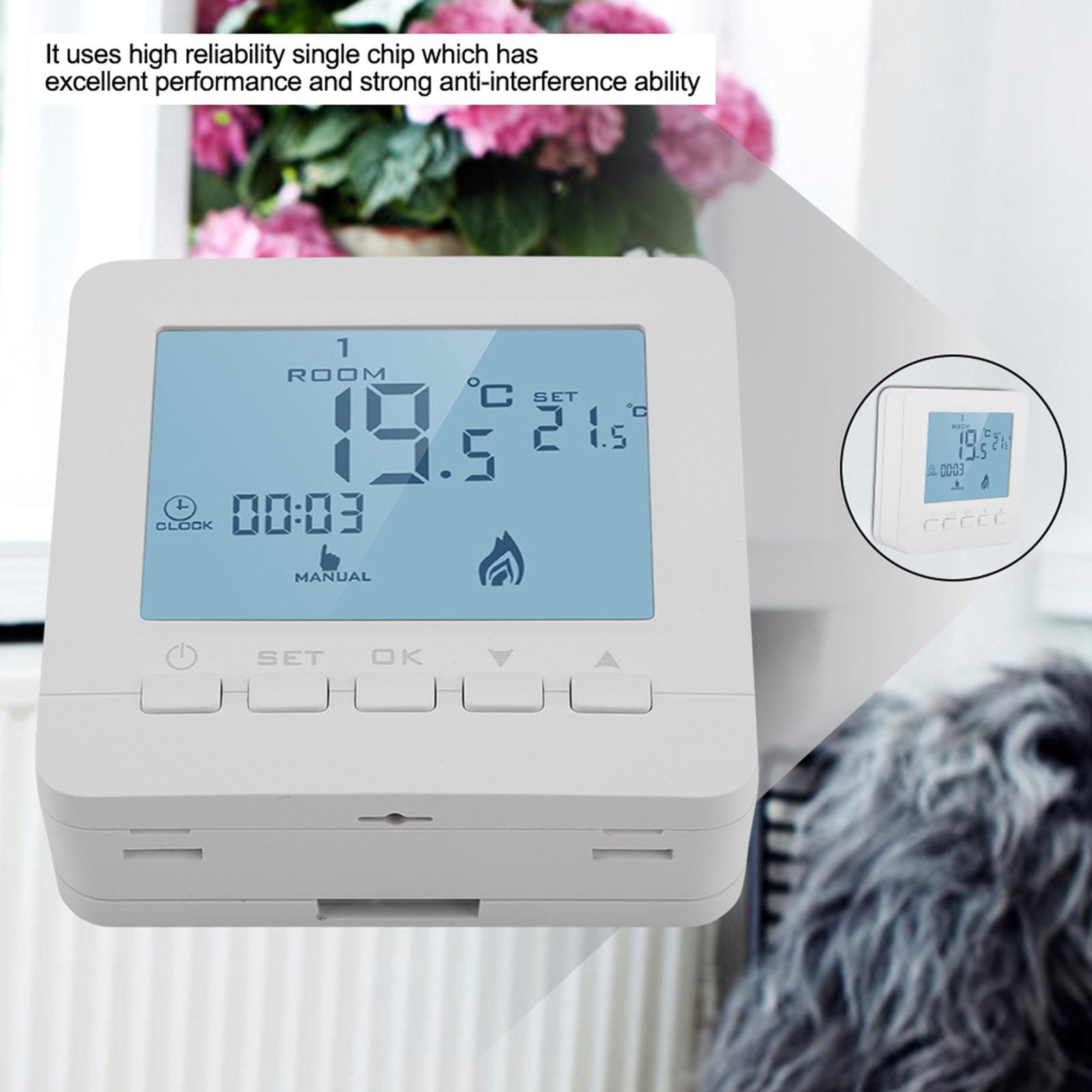 LCD Digital Thermostat With Data Memory Function For Office Spaces