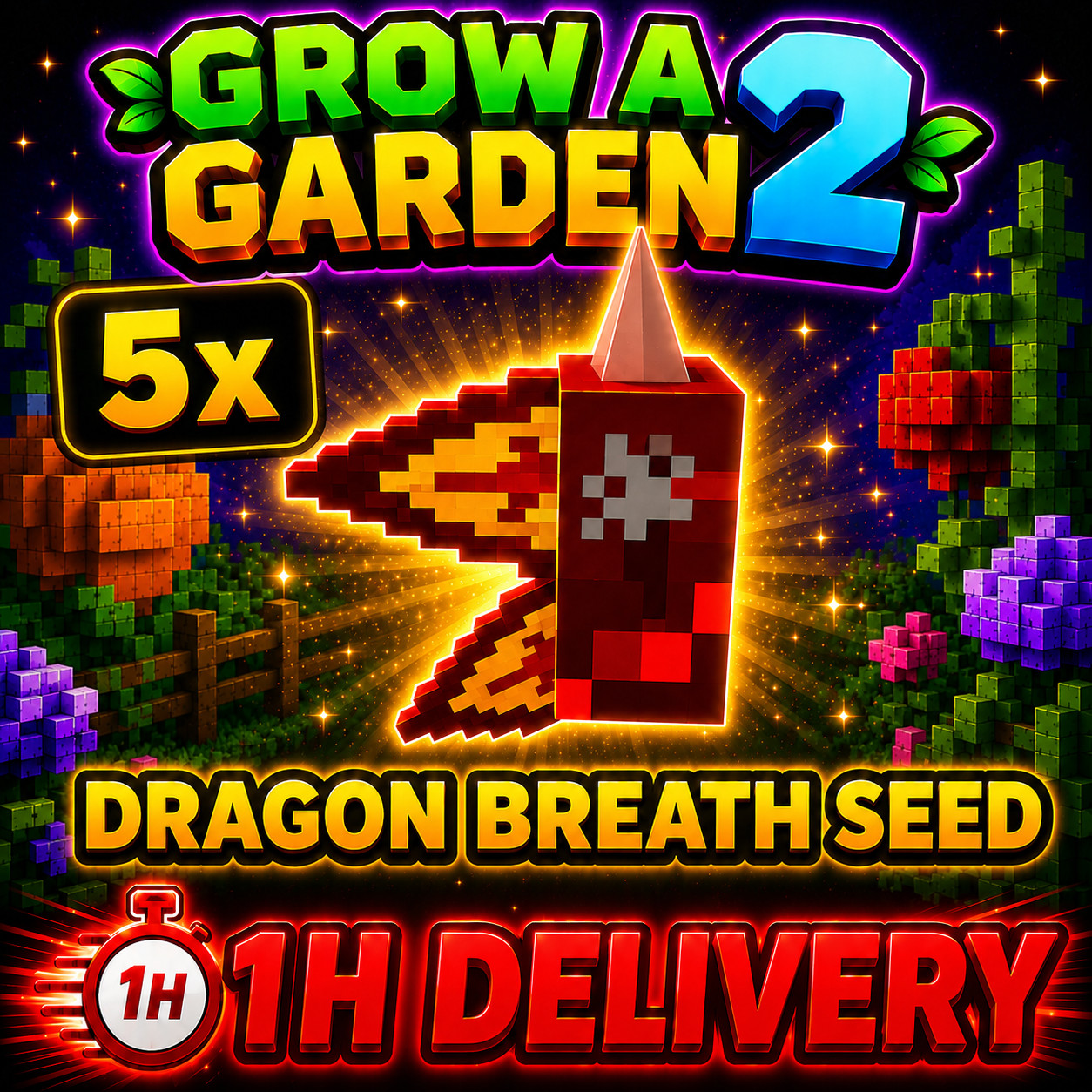 🪴Grow a Garden 2🪴 🐲 5x DRAGONS BREATH SEED 🐲 🔴1 HOUR DELIVERY 🔴 Cheapest