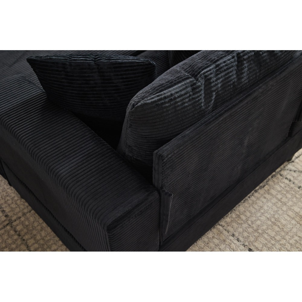 Modern Chaise Lounge Chair w/ Removable Ottoman & Pillows, Black Corduroy