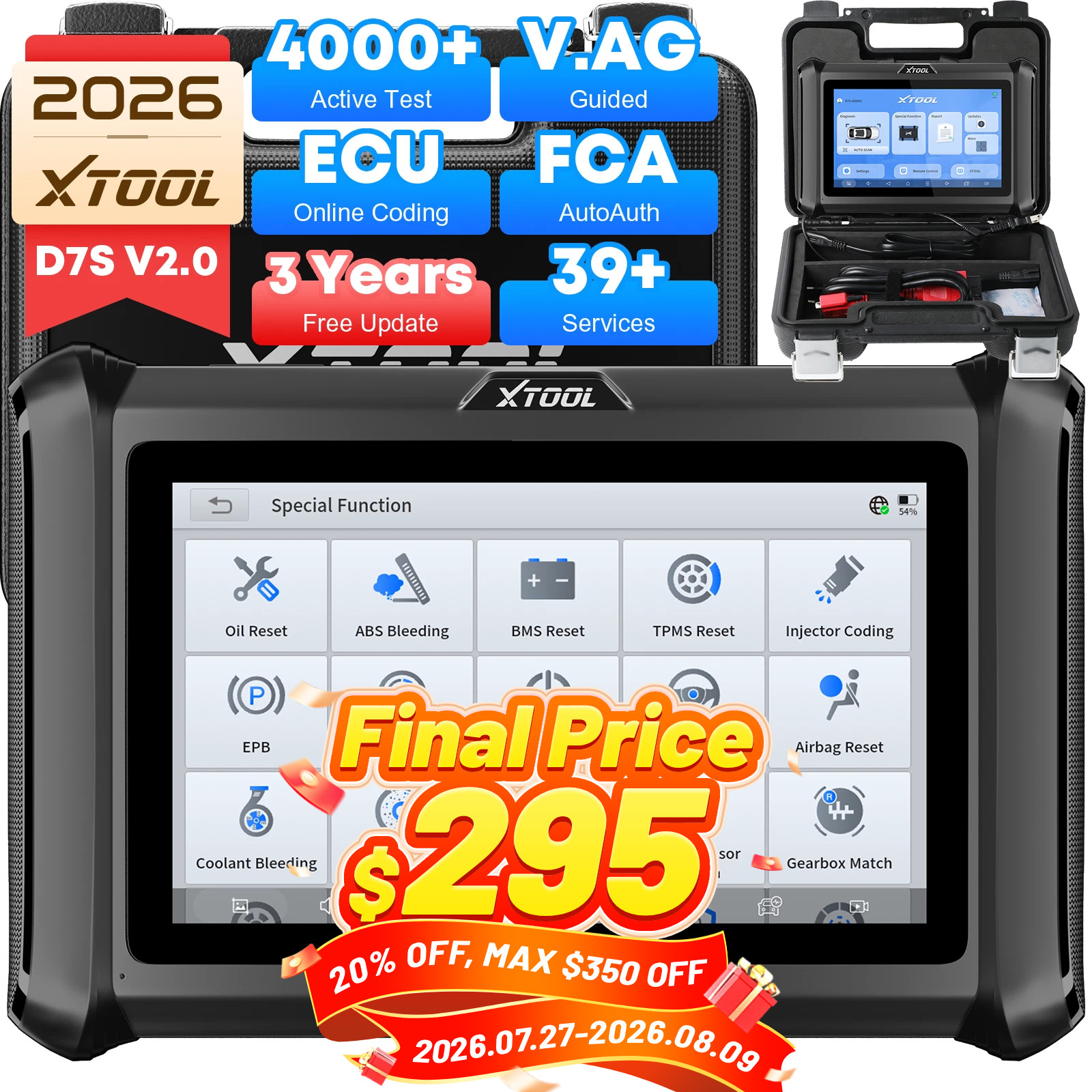 XTOOL D7S V2.0 All System Diagnostic Bi-Directional Scan Tool Key Programmer