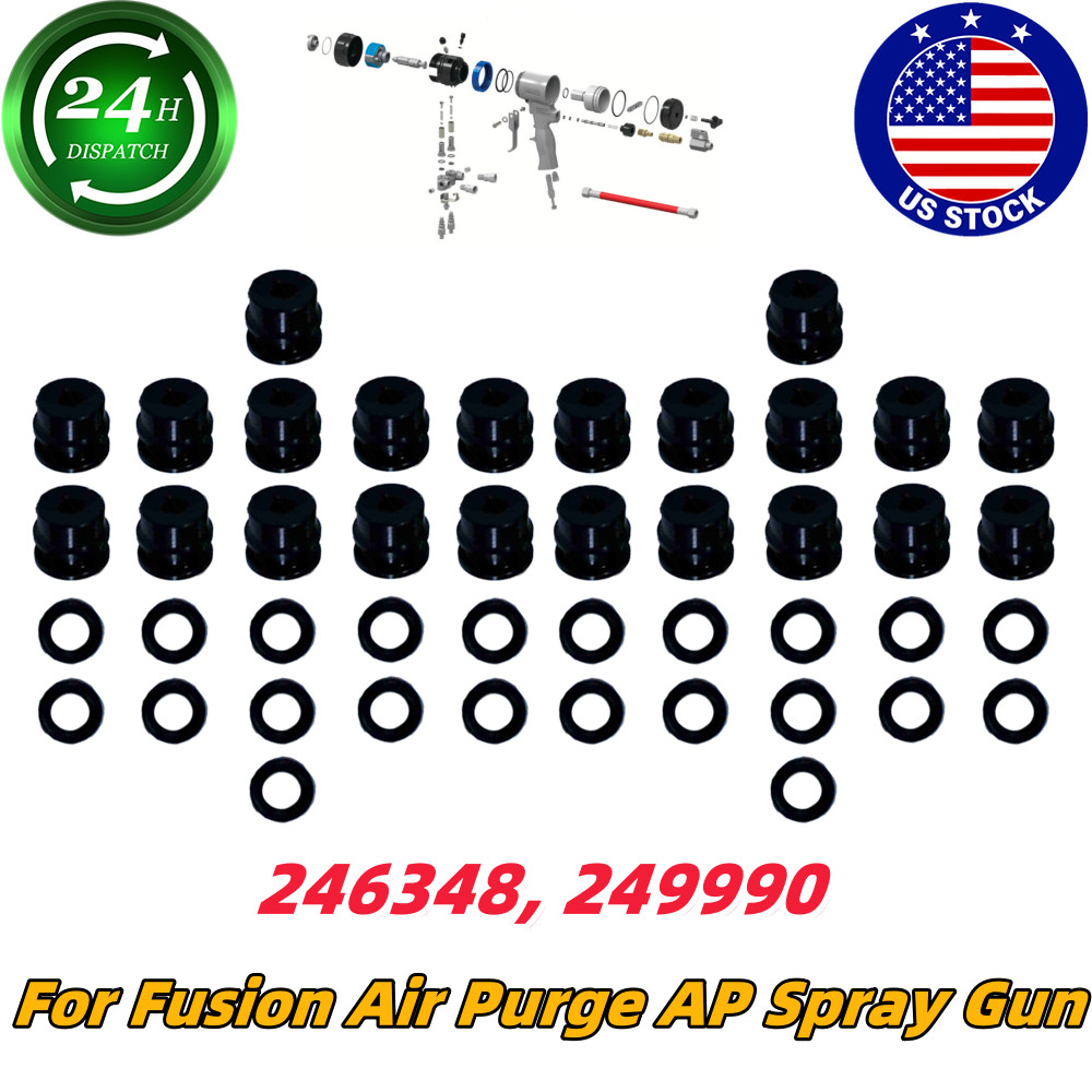 246348 249990 For Fusion Air Purge AP Spray Gun 22PCS Black Side Seals Kit