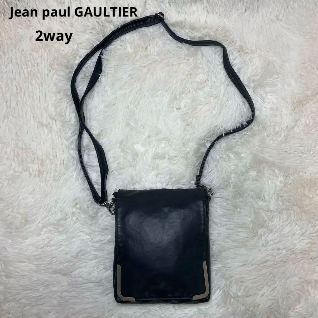 Jean Paul Gaultier Shoulder Bag Crossbody Bag PVC Black Mens Vintage from Japan