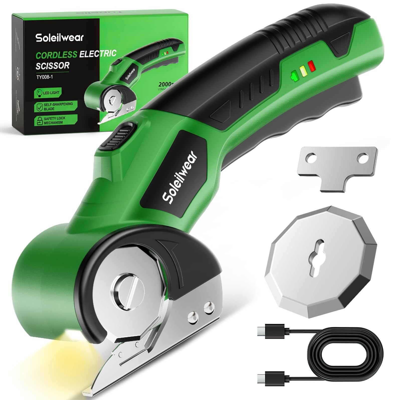 Soleilwear Cardboard Cutter, Rechargeable Cordless Electric Scissors, Green 4V