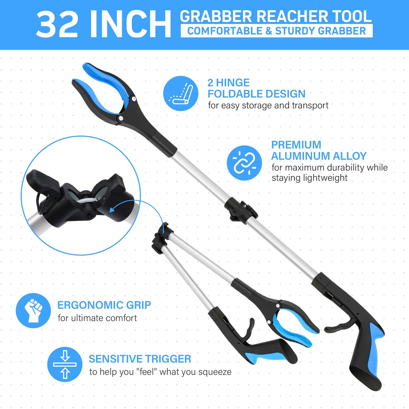 32" Grabber Reacher Tool – 3 Pack Foldable Reacher Grabber Pickup Tools for S...