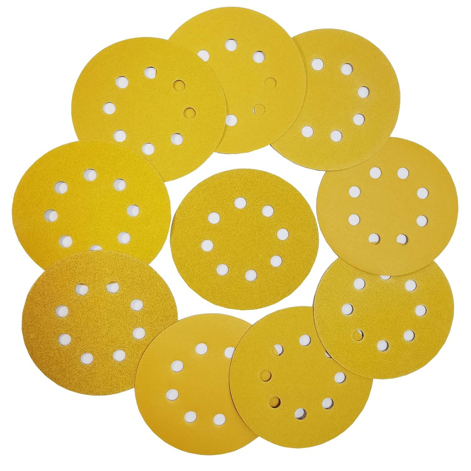 200pcs 5in 1000Grit Gold Sanding Disc 8 Hole Hook & Loop Sandpaper for DA Sander