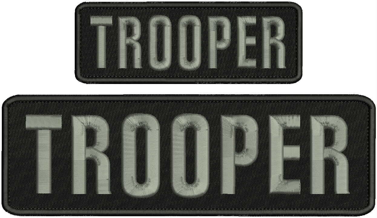 trooper embroidery patches 3x10 and 2x4 hook grey
