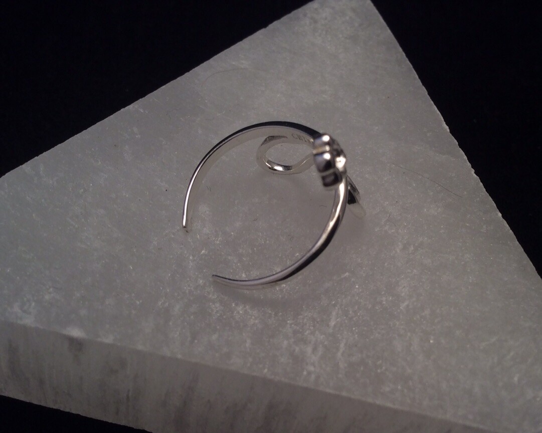 Sterling silver Adjustable Flower Rhinestone Scroll Toe Band Ring Signed HAN