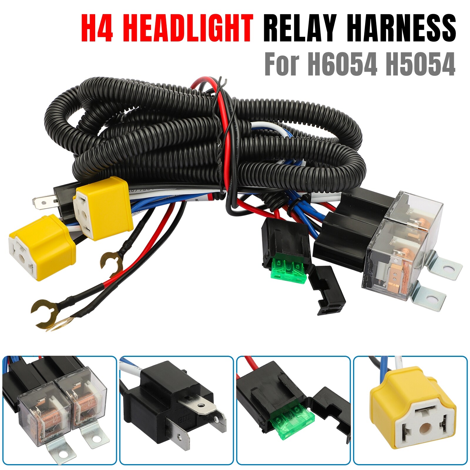 H4 Negative-Switch Headlight Conversion Relay Harness Kit for 9003 H6054 TOYOTA