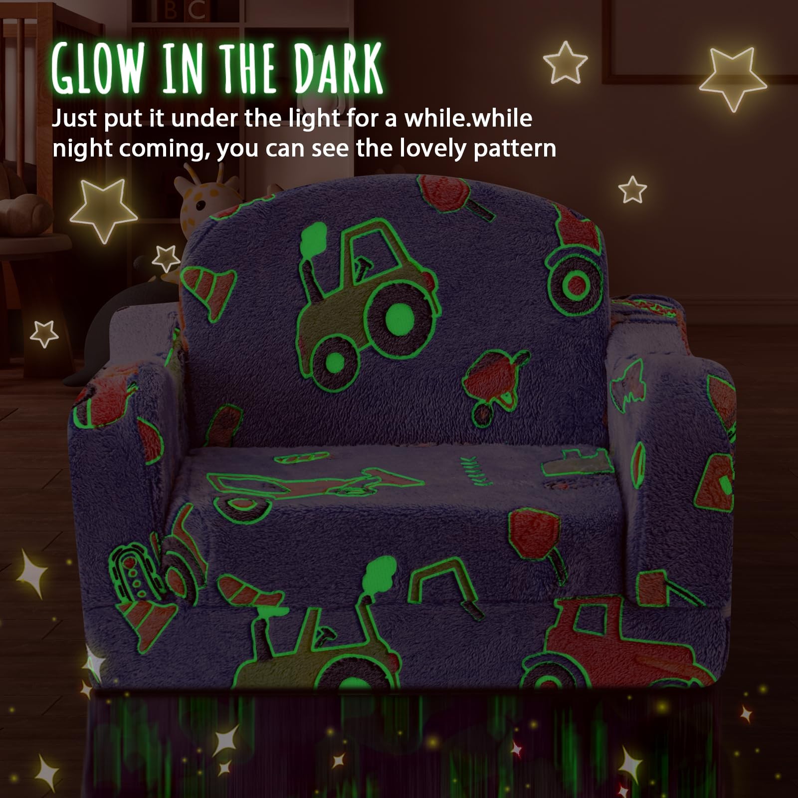 Thick Comfy Toddler Chair and Couch for Kids,2-in-1 Soft Plush Fold Out Sofa ...