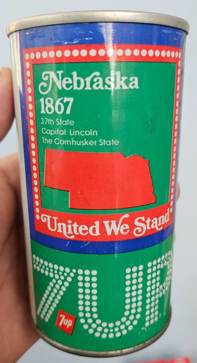 Nebraska 1867 7UP Empty Soda Can 37th State Lincoln Capitol Cornhusker State