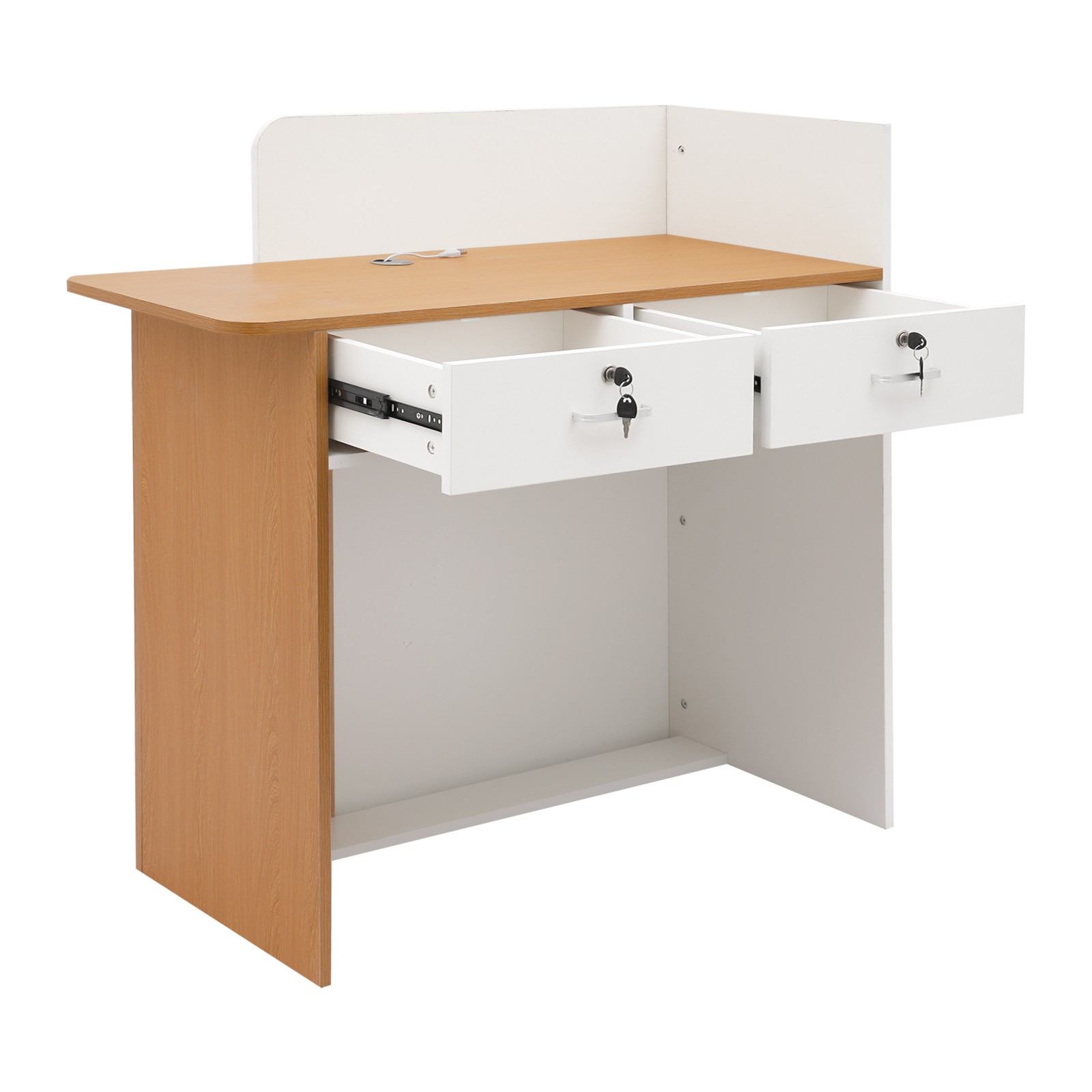 Reception Desk w/Dual LED Light Strips 2 Lockable Drawer Retail Checkout Counter
