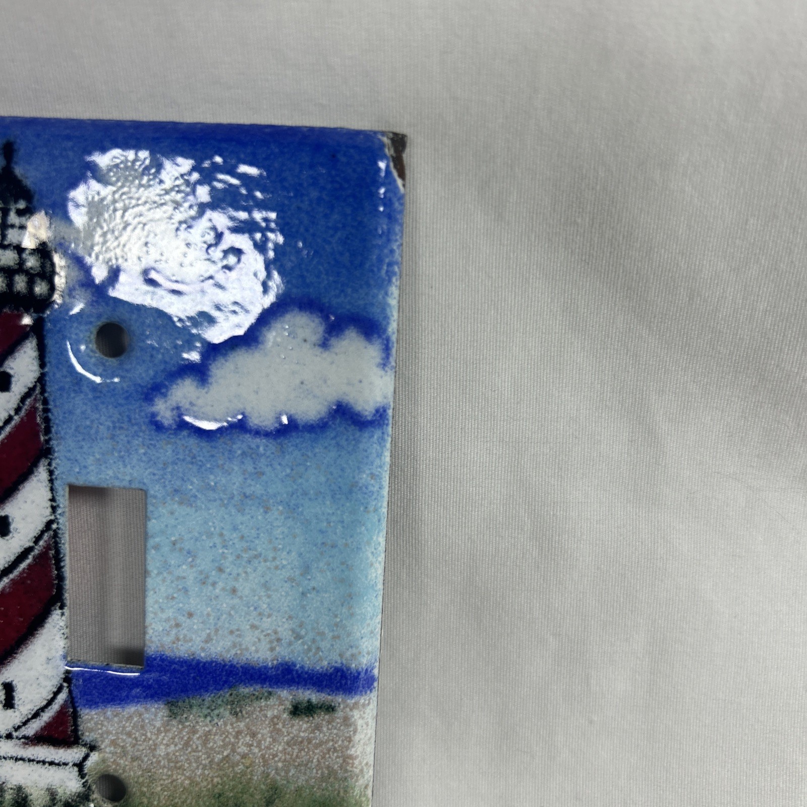 ADRIENNE BLUM Enamel Double Switch Cover - Lighthouse
