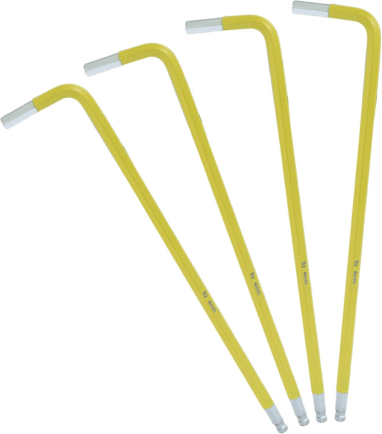 4Mm Ball End Hex Key Wrench, Yellow, 4 Pack | L-Shape Long Arm, Ball Point Hexag