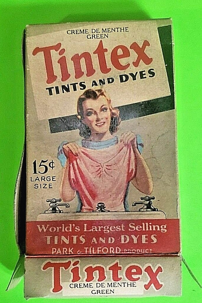 Vintage Unused Tintex Fabric Dye CREME DE MENTHE-GREEN Original Box Advertising
