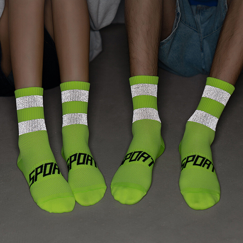 Men Women Reflective Cycling Riding Bicycle Bike Sports Ankle Socks XC MTB Green