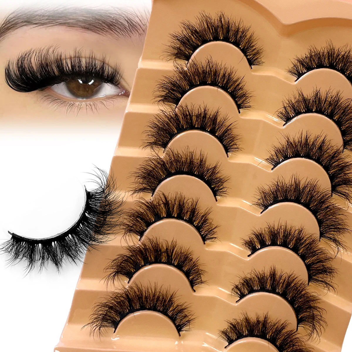 New 7 pairs of thick, 3D simulation mink fur fake eyelashesshort, dramatic fake
