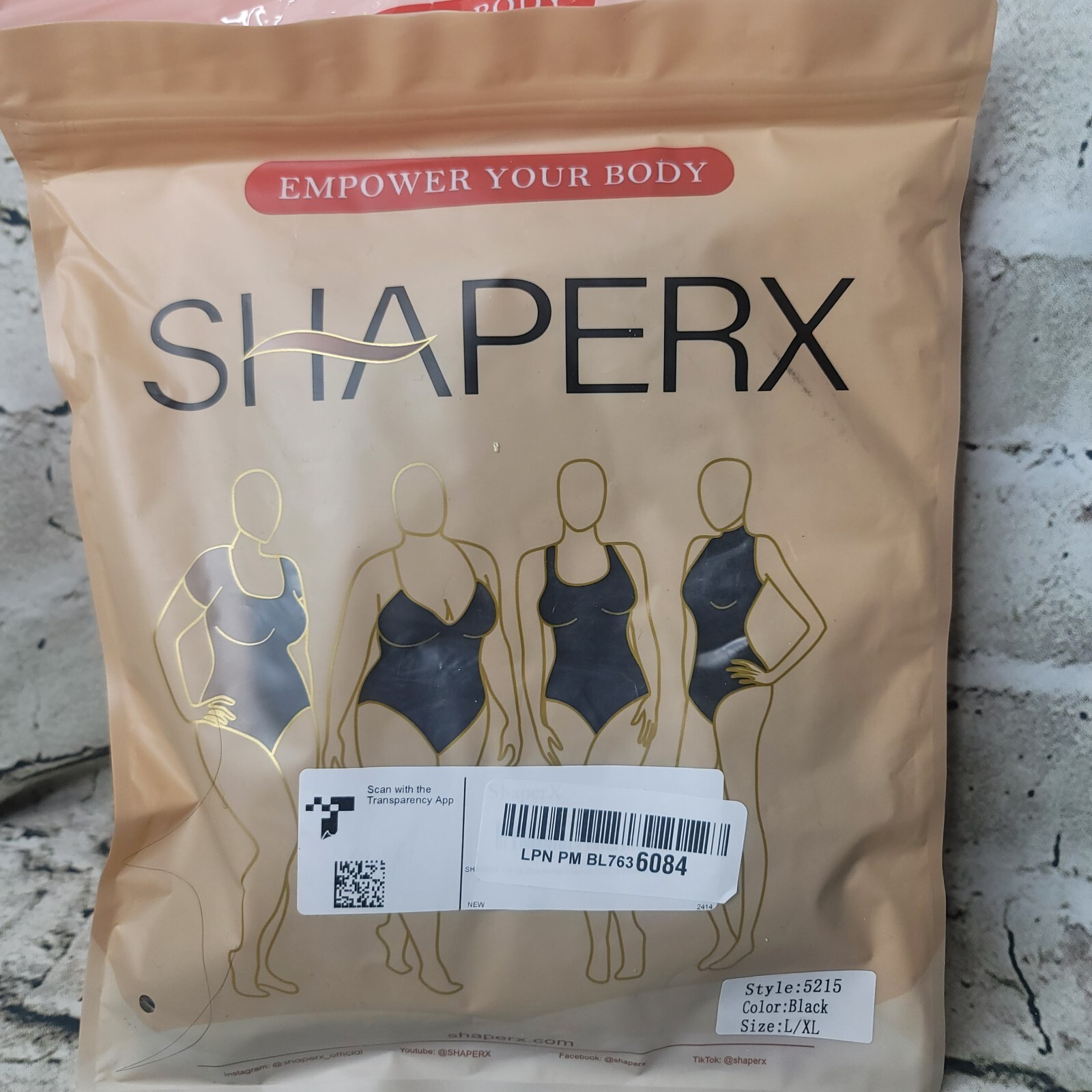 SHAPERX Women's Tummy Control Thong Bodysuit 5215 Black Size L/XL