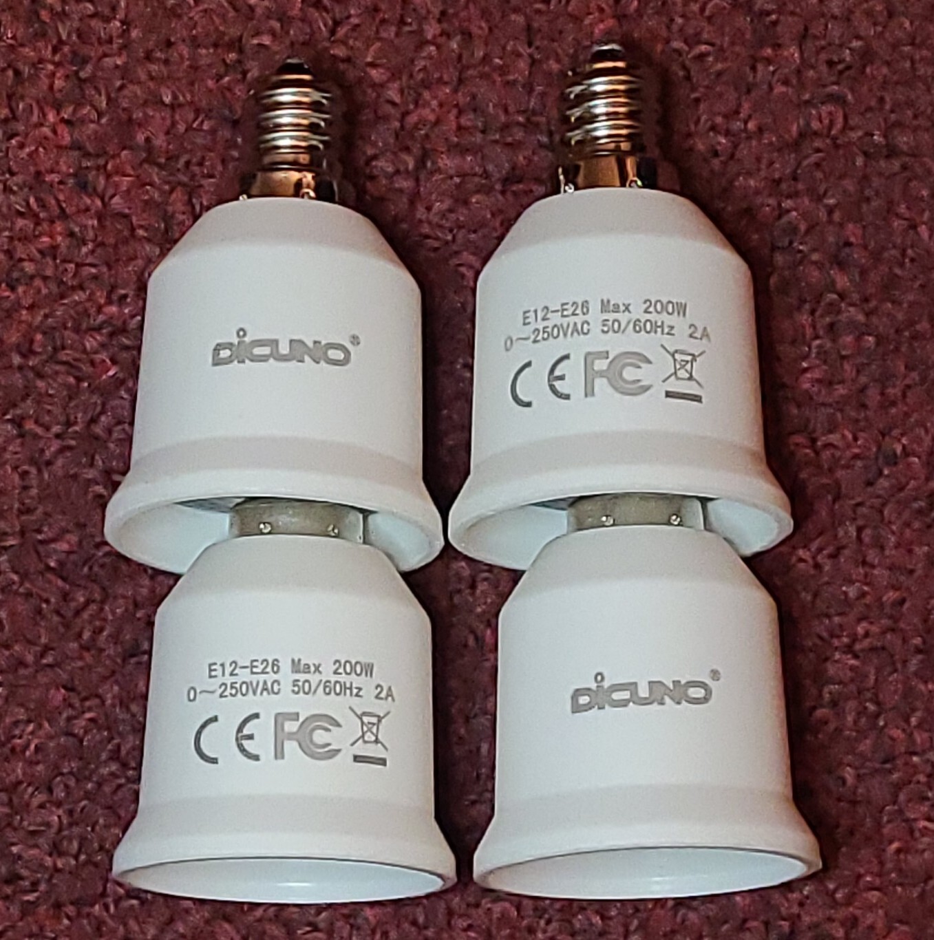 LOT 4 Mini Candelabra E12 - Medium E26 Standard Light Adapter 200W Max 2A 0-250V