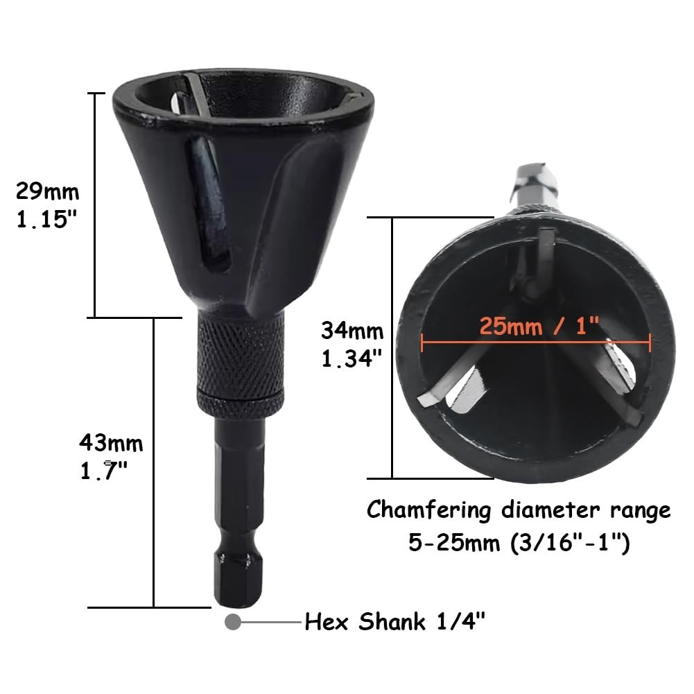 Deburring External Chamfer Tool Tungsten Carbide Blade 1/4 Inch Hex Shank Extern