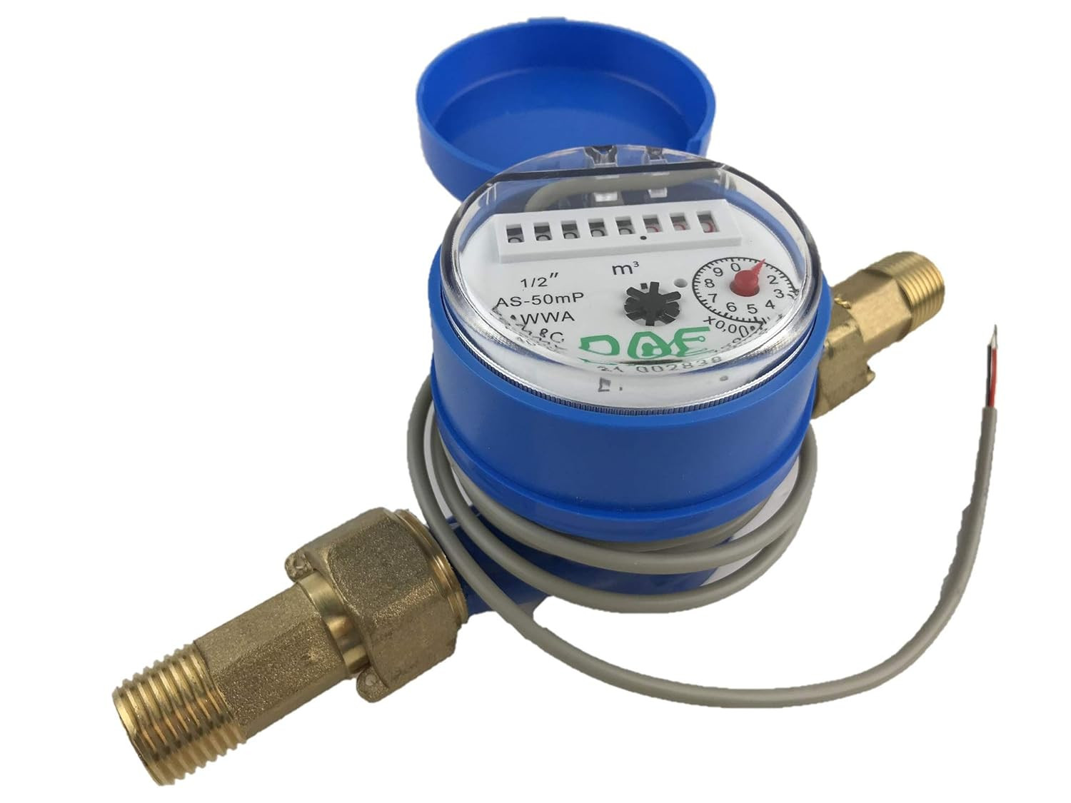 As-50Mp 1/2" Water Meter with Pulse Output, Measuring in Cubic Meter + NPT Coupl