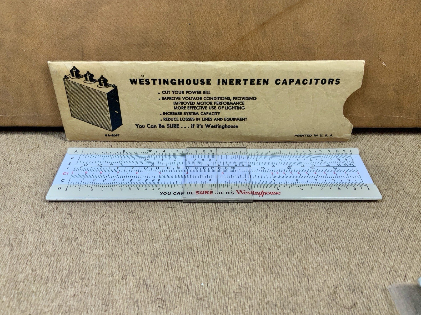 Westinghouse Inerteen Capacitors Slide Calculator Vintage Original Sleeve 1949
