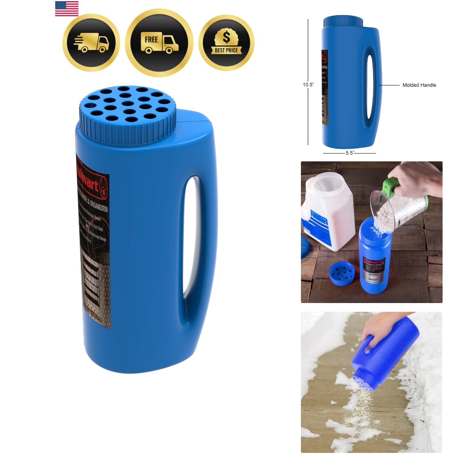 Salt and Seed Spreader Fertilizer Dispenser Lawn Garden Yard Tool Blue