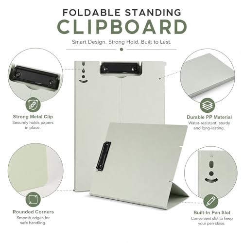 Free Standing Clipboard Foldable and Desktop Document Stand with Light Green