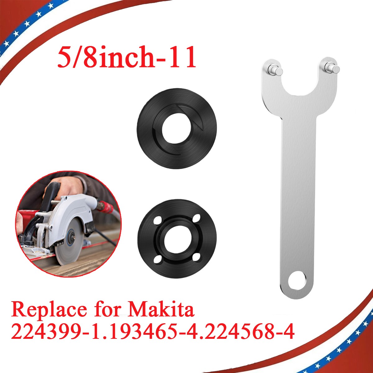 Angle Grinder Lock Nut Wrench Set 5/8"-11 W/Flange Nut for 4-1/2" 5" 7" Grinders