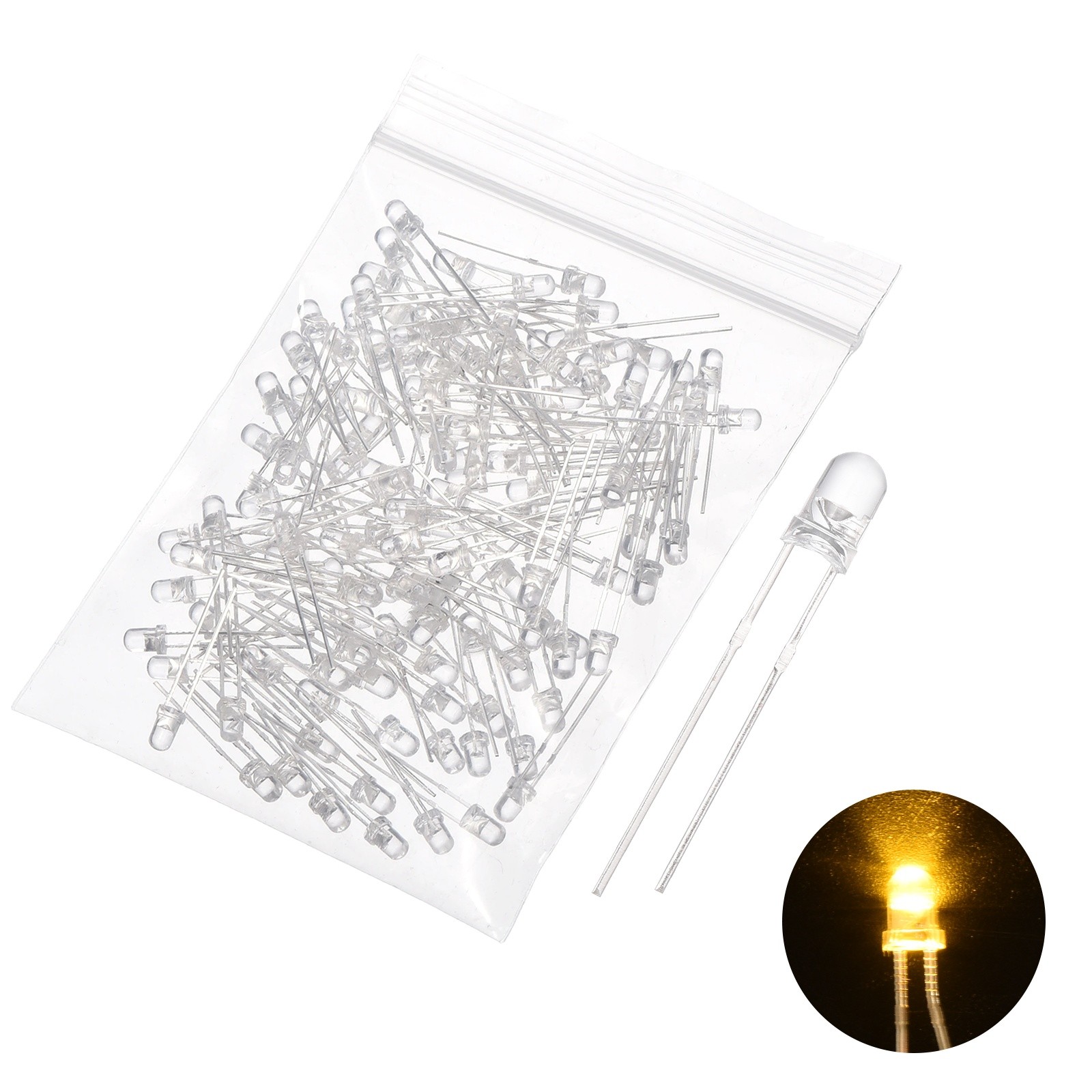 120Pcs 3mm LED Diodes,  Light Emitting Diodes(Warm White Light, Clear Lens)