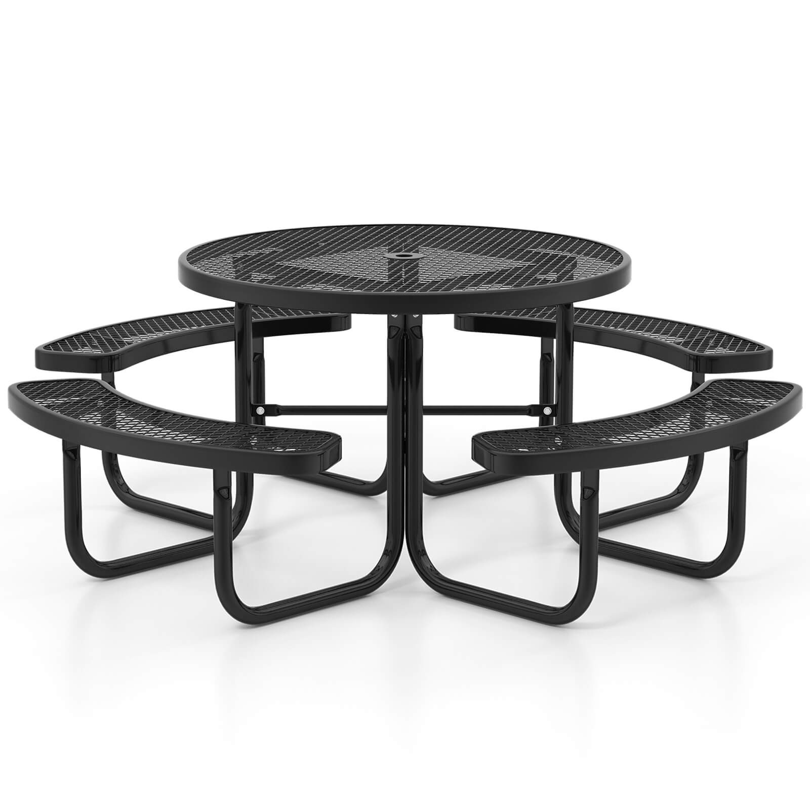 45" Coated Steel Camping Table Outdoor Round Picnic Table & Bench Set for 8