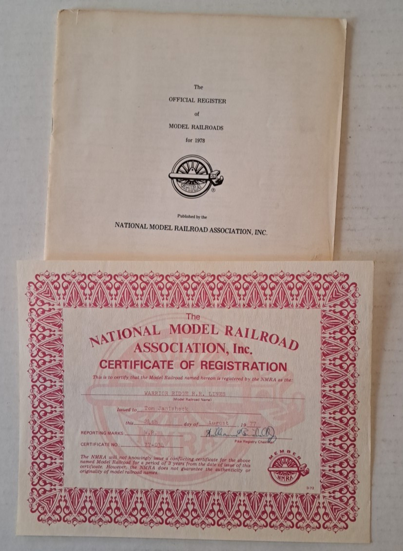 NMRA Railroad Association Official Guide Model Railroads 1978 & Certificate