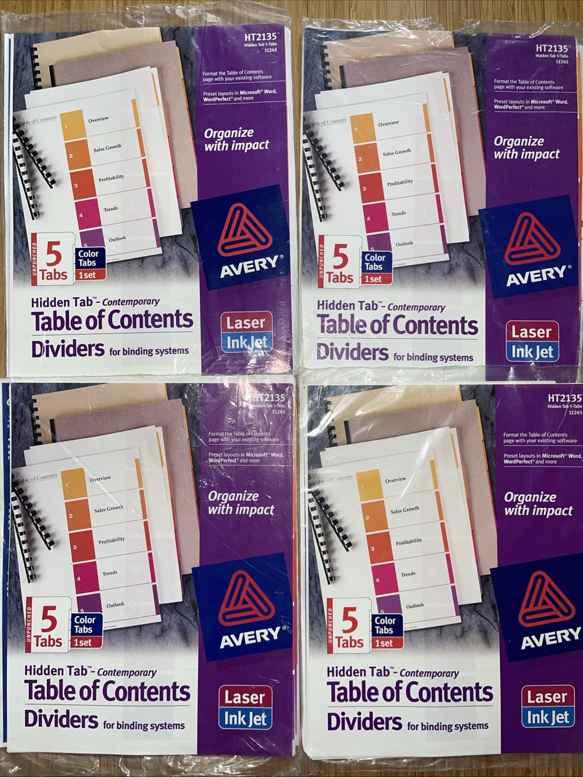 4x Sets Avery Hidden 5 Tab Table of Contents Dividers HT2135 FOUR SETS NEW