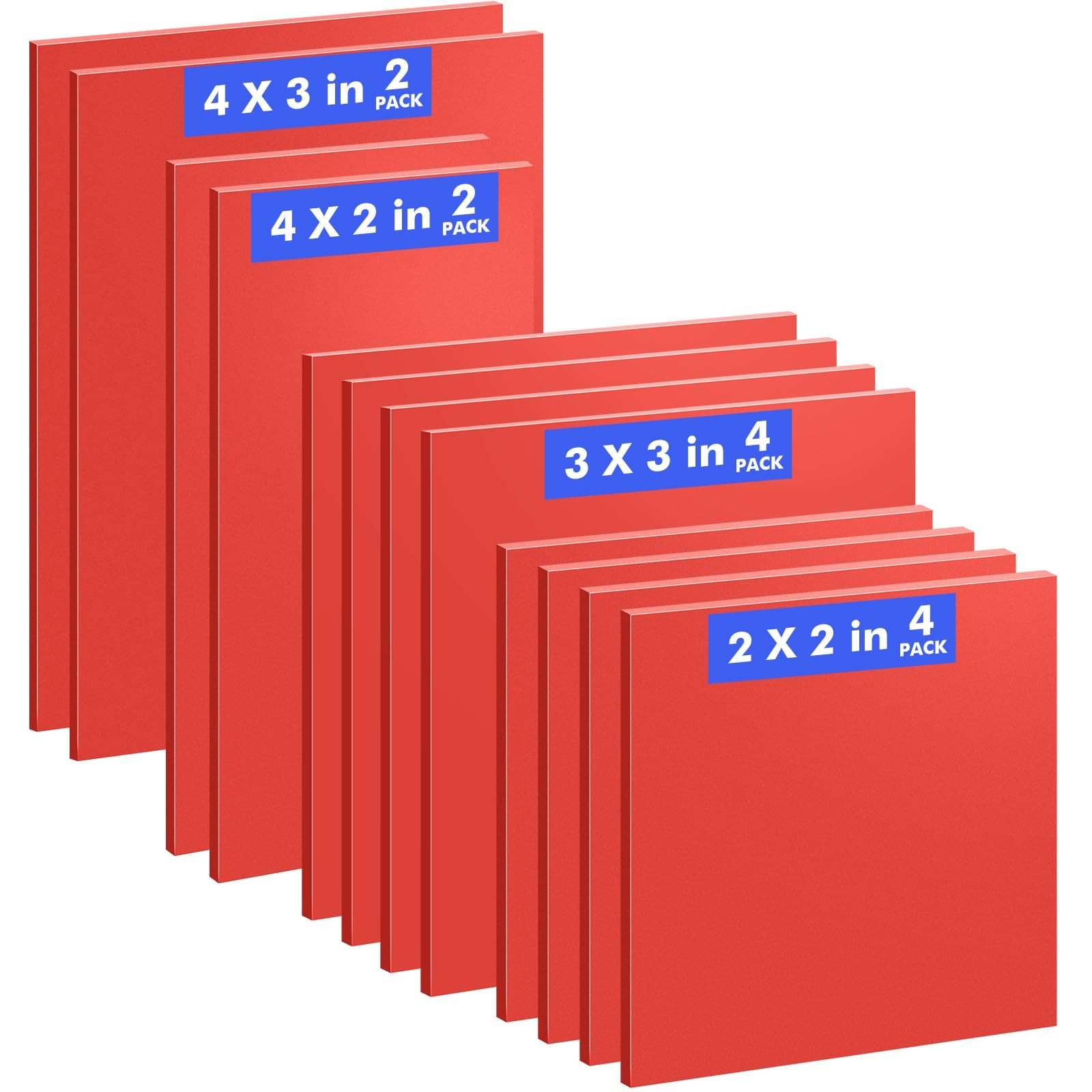 Gilprop 12 Pcs Rubber Stamp Sheets 2" x 2", 3" x 3", x 4", x Red