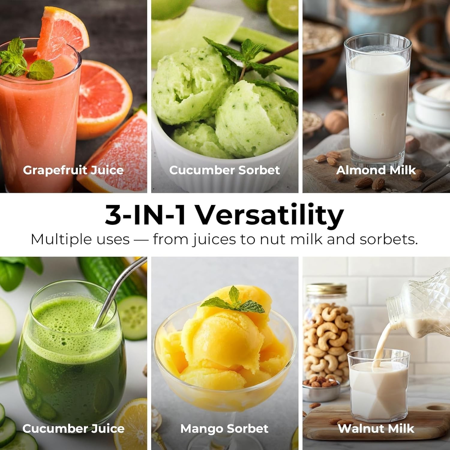 High-Performance Cold Press Juicer with Auto-Reversing & Dishwasher Safe Design