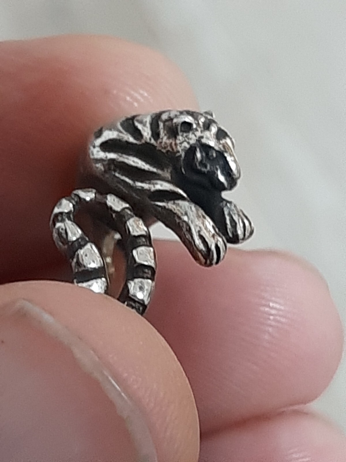 925 Women's SILVER RING SOLITAIRE SEAL Tiger