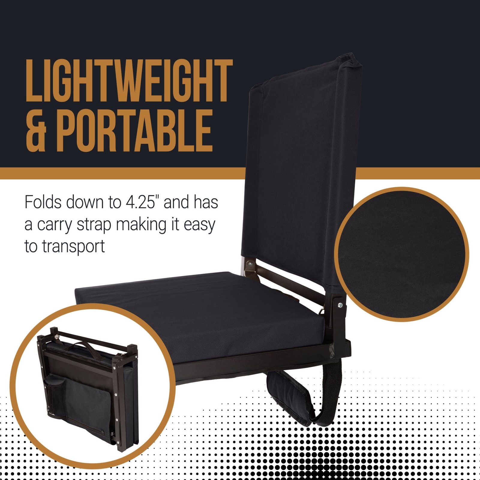 Bleacher Seat - Stadium Seat Cushion with Back Support, Black