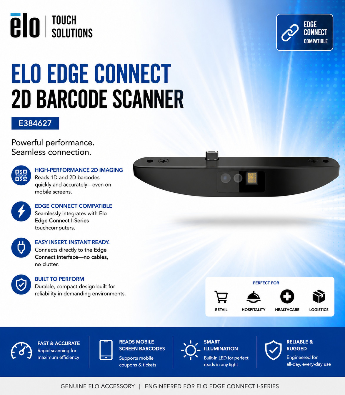 🍀 LOT! Elo Edge Connect 2D Barcode Scanner Reader USB E384627 Zebra SE4720
