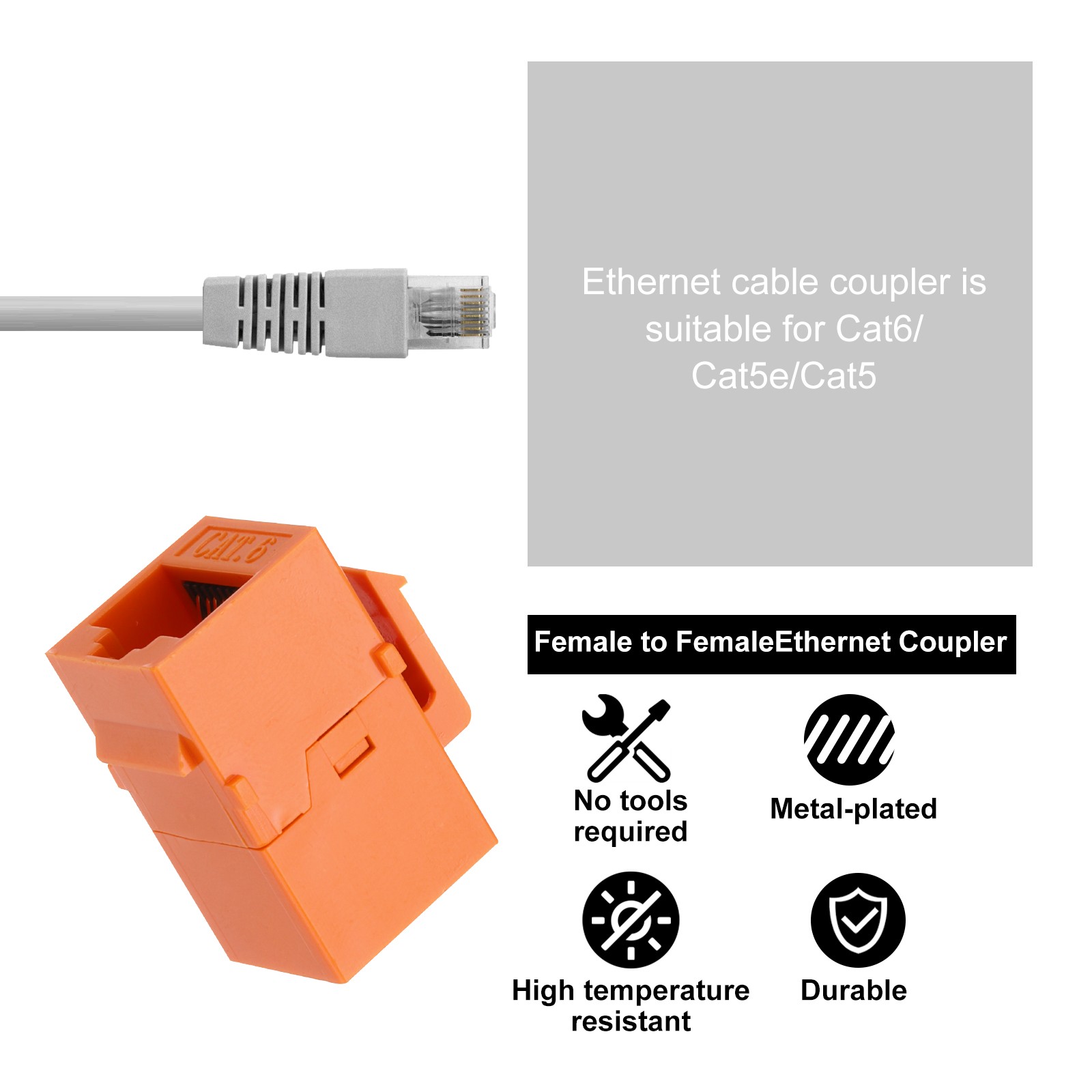 10 Pack RJ45 Ethernet Coupler, Cat6 Coupler for Cat6/Cat5e/Cat5,Orange