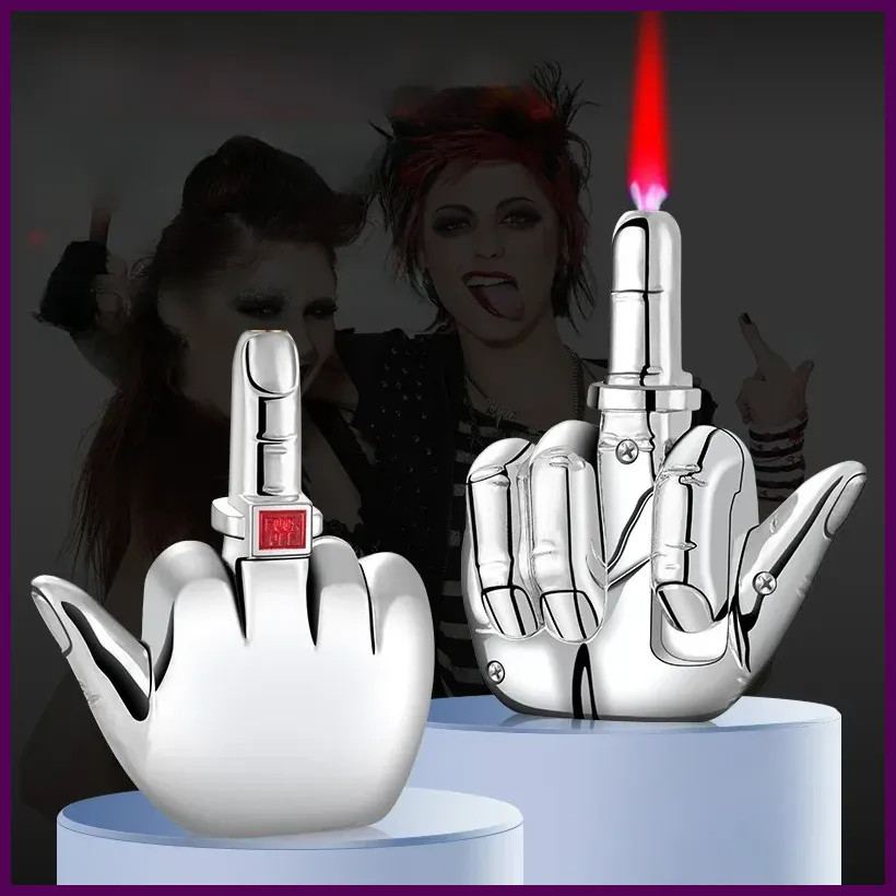 Funny Middle Finger Torch Lighter with Fuk You Voice Windproof Jet Flame
