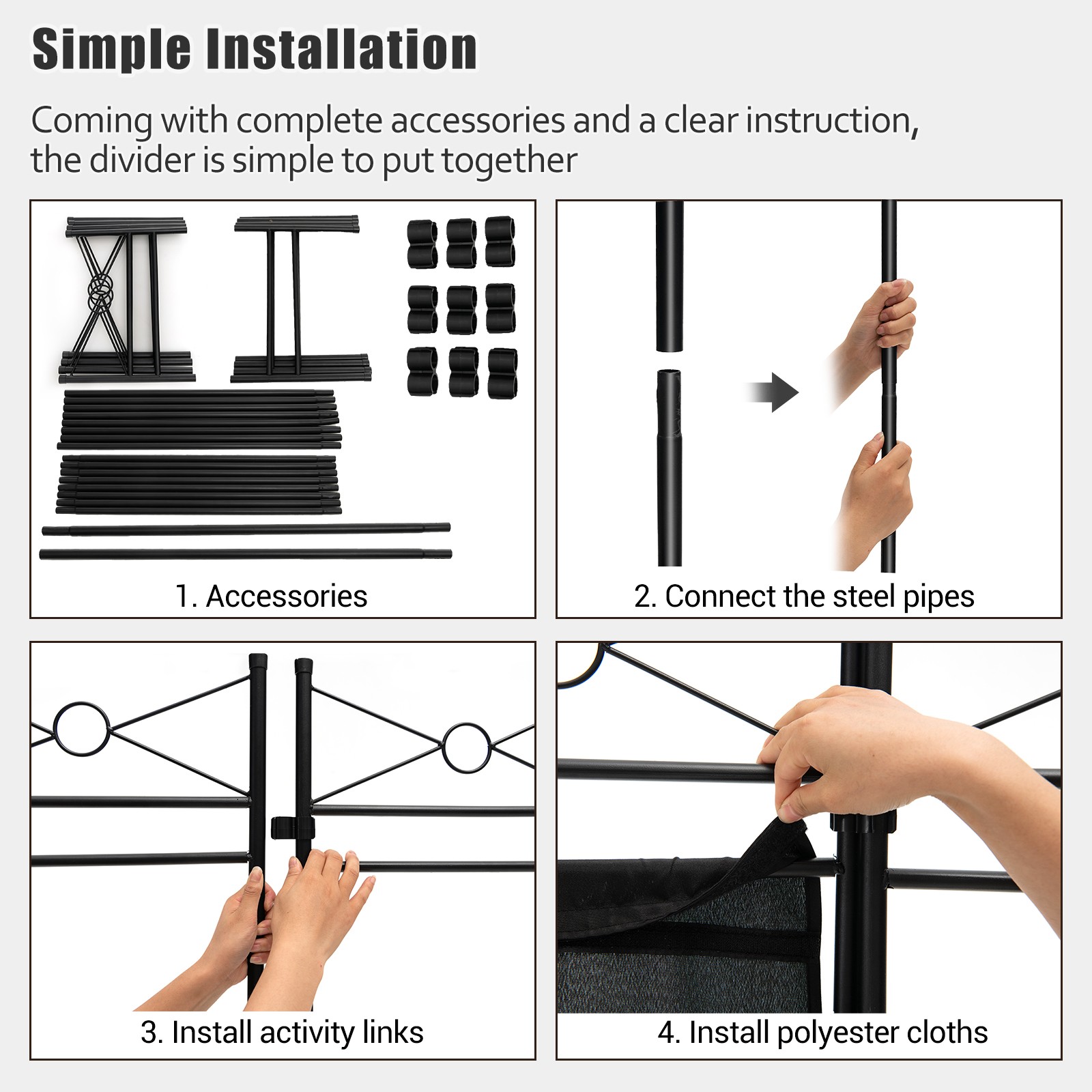 6 FT Folding Room Divider 4-Panel Privacy Screen Freestanding Partition Screen