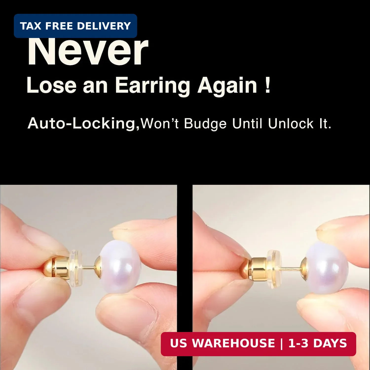 Locking Earring Backs for Droopy Ears, Safety Cap, Fits 0.9-1.2mm Posts | For St