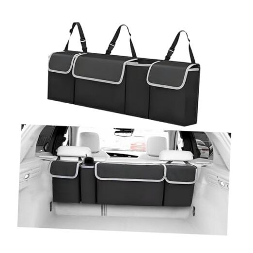 Car Trunk Organizer with Lid, Large Waterproof Vehicle Backseat Hanging Black